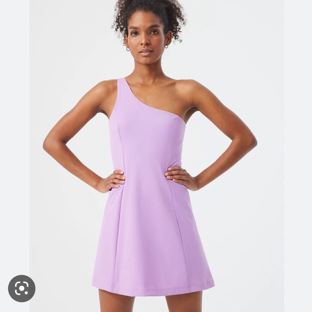 Outdoor Voices one shoulder exercise dress in lavender